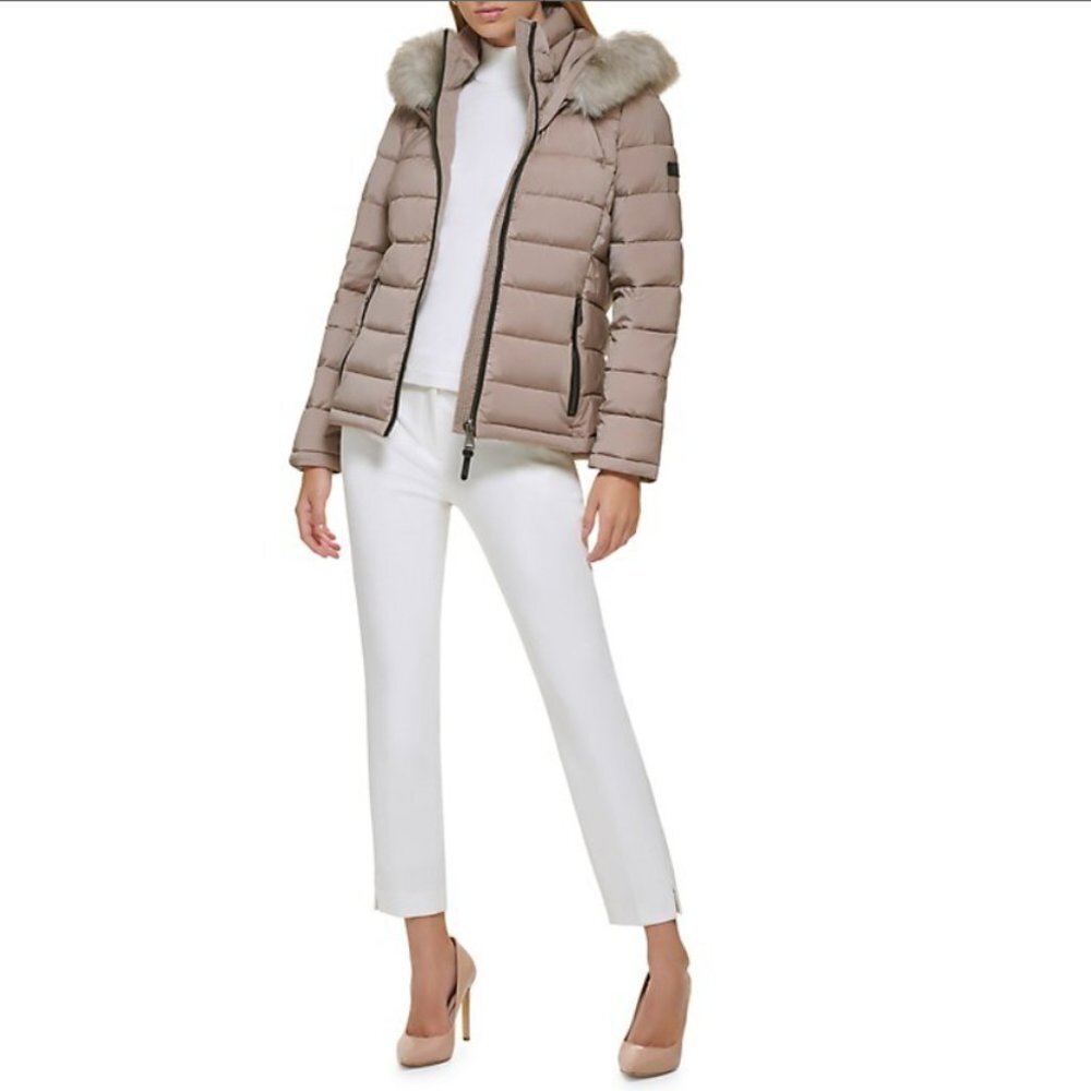 DKNY Faux Down Water Resistant Puffer Jacket Faux Fur Trim Hood for Wome… - Picture 5 of 5